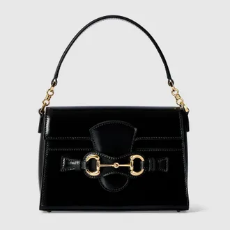 Gucci Small Top Handle Bag With Horsebit, Black, Leather