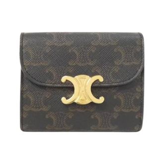 Celine Pre-owned Triomphe Canvas Calf Wallet - Dames - Pre-owned - Bruin - Maat: ONE Size Leer
