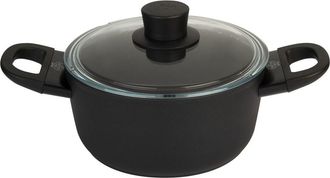 Ballarini Avola Keravis - Olla Antiadherente De Aluminio De 8 Pulgadas Con Tapa De Vidrio, Todas Las Cocinas, Exterior Con Recubrimiento En Polvo Negro