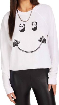 Lauren Moshi Amaris Barbell Happyface Tee In White