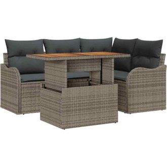 vidaXL Garden Sofa Set with Storage 5 pcs Grey Poly rattan vidaXL