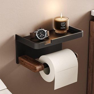 OEM Portarrollos De Papel Higi&eacute;nico - Instalaci&oacute;n Sin Taladrar - Color Madera De Nogal - Negro