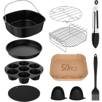 OEM Juego De Accesorios Para Freidora De Aire De 8 Pulgadas, 10 Piezas: Bandeja De Silicona Para Hornear, Molde Para Pasteles, Bandeja Para Pizza