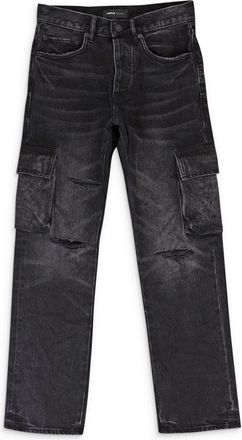 Purple Black P011 Distressed Straight Leg Cargo Jeans
