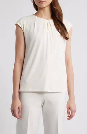 Anne Klein Pleat Neck Cap Sleeve Top in White Dove at Nordstrom, Size Xx-Small