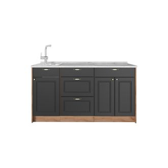 Vicco Bloque De Cocina Fame-line, Antracita-oro Landhaus, 150 Cm, Et M&aacute;rmol, Vicco