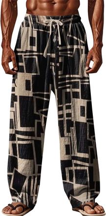 Generic Mens Yoga Beach Pants Wide Leg Printed Summer Pants Men Hippie Wide Leg Sweatpants Elastic Waist Baggy Trousers Hawaii Holiday Pant Patterned Yoga Hip