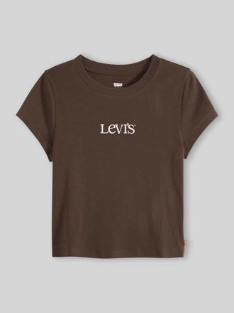 Levi's Slim Fit T-Shirt aus Baumwoll-Mix mit Logo-Print in Mittelbraun Mel, Gr&ouml;&szlig;e XS