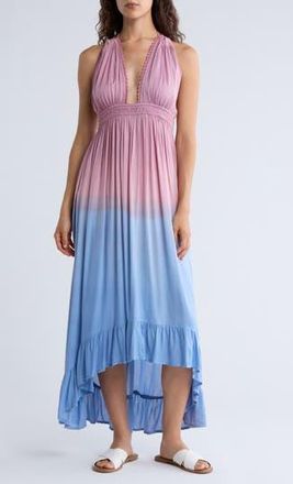 Boho Me Open Back Plunge Neck Ombr&eacute; Halter Dress in Mauve at Nordstrom Rack, Size Medium