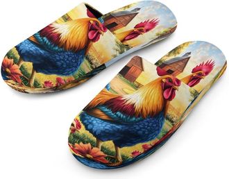 Generic Rooster Hens Chicken Mens Cotton Slippers Memory Foam Comfort House Shoes Winter Indoor Slipper for Hotel Casa Spa