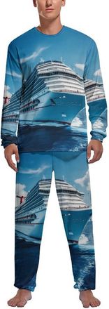 Generic Big Carnival-Cruise Ship Mens Pajamas Set Long Sleeve Shirts And Bottoms Pj Sets Soft Sleepwear Lounge Set