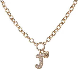Juicy Couture Bubble Letter Necklace for Women with Clear Stones 18+2, Chunky Initial Necklace Gold-Tone in Letter J at Nordstrom