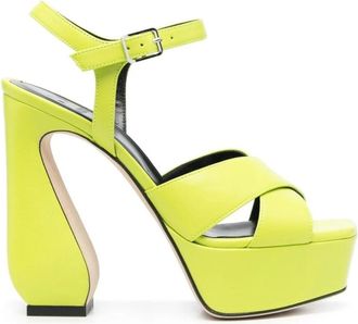 Sergio Rossi Gele sandalen met beeldhouwhak van kalfsleer - Dames - Sandalen met hakken - Geel - 36 1/2 EU - Leer - Schoenen