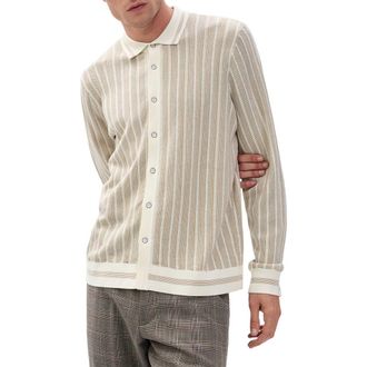 Rag & Bone Harvey Long Sleeve Knit Button-Up Shirt in Ivory at Nordstrom, Size Xx-Large