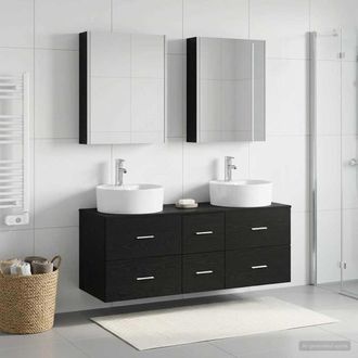 vidaXL Vidaxl Set Di Mobili Per Il Bagno 5 Pz Rovere Nero