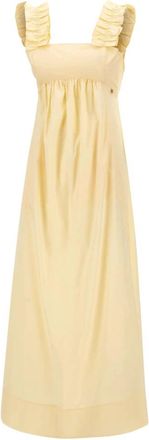 Liu Jo Lange jurk met ruches - Dames - Maxi kleedjes - Geel - XL - Katoen - Kleedjes