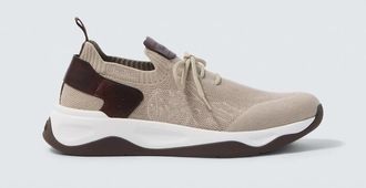 Berluti Shadow leather-trimmed knitted sneakers