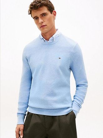 Tommy Hilfiger Flag Embroidery Textured Crew Neck Jumper