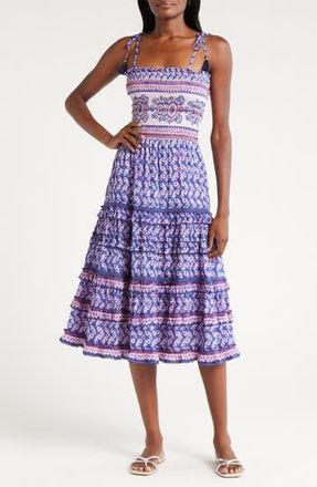 Alicia Bell Liberty Floral Tiered Cotton & Silk Sundress in Navy at Nordstrom Rack, Size Large