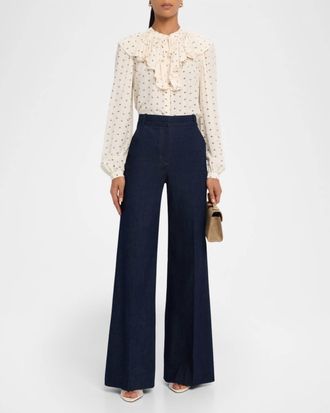 Veronica Beard Gomez Long Sleeve Ruffle Blouse In Ecru
