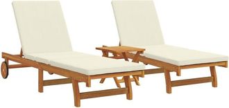 vidaXL Sun Lounger Reclining 2-person 3 pcs Brown Solid Acacia Wood vidaXL
