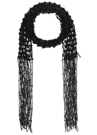 Dries Van Noten Fringed Beaded Scarf Necklace - Black - One Size