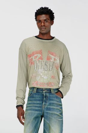 Diesel Long-sleeve T-shirt with concert graphics and crystals - T-Shirts - Man - Green