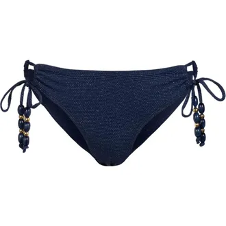 Change of Scenery Taryn Beaded Side-Tie Lowrise Hipster Bikini Bottom in Marine Blue Metallic at Nordstrom, Size X-Small