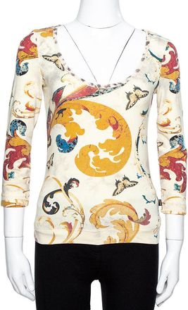 Just Cavalli Cream Butterfly Print Jersey Long Sleeves Top