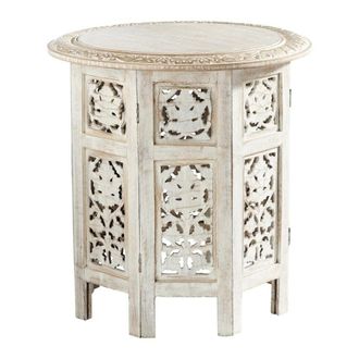 Maisons du monde Mesa auxiliar de madera de mango incisa blanca