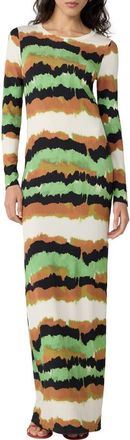Diane Von F&uuml;rstenberg Robin Abstract Stripe Long Sleeve Column Dress in Caterpillar Ivory at Nordstrom, Size X-Small