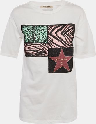 Roberto Cavalli Multicolor Jersey Walk Of Fame Patched Crew Neck T-Shirt
