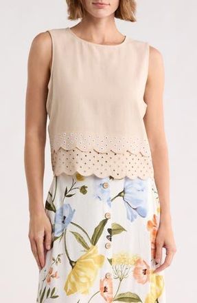 Ellen Tracy Eyelet Scallop Shell in Linen at Nordstrom Rack, Size X-Small