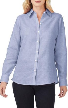 Foxcroft Jordan Linen Button-Up Shirt in Indigo at Nordstrom Rack, Size 14