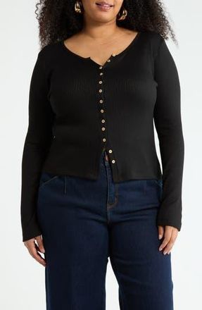Renee C Button Detail Ribbed Top in Black at Nordstrom Rack, Size 3 X