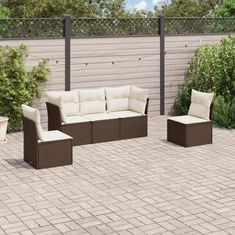 vidaXL Vidaxl - Set Comedor De Jard&iacute;n 5 Piezas Y Cojines Rat&aacute;n Sint&eacute;tico Marr&oacute;n