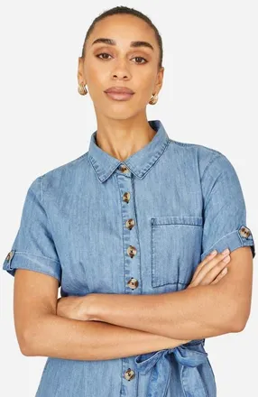Yumi Chambray Light Denim Button Jumpsuit in Light Blue at Nordstrom, Size 14