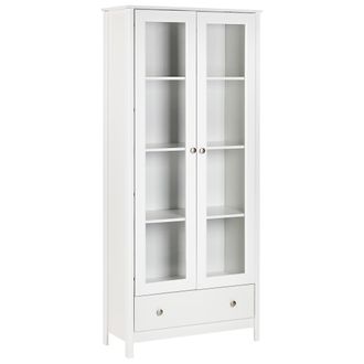 Beliani Vitrina Armario Cl&aacute;sico Escandinavo Decorativo Aparador Alto Con Expositor De Vidrio Caj&oacute;n Blanco Nornalup
