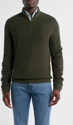 Nordstrom Cotton & Cashmere Quarter Zip Sweater in Green Duffel at Nordstrom, Size Xx-Large