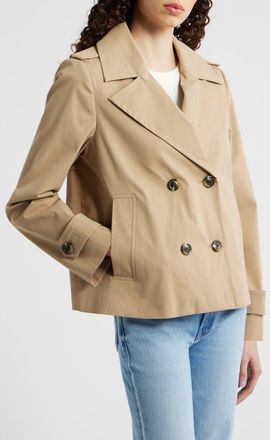 London Fog Water Resistant Double Breasted Short Trench Coat in British Khaki at Nordstrom, Size X-Small