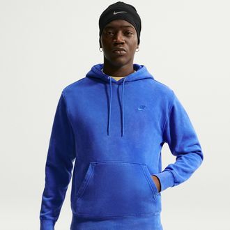 Nike Mens Nike Sportswear Club Washed Fleece Hoodie in Blue | IQ1219-480