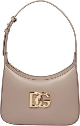 Dolce & Gabbana Shoulder Bags, female, Gray, Size: ONE SIZE Taupe Leather Shoulder Bag