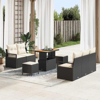 vidaXL Conjunto De Sof&aacute; De Jard&iacute;n Con Coj&iacute;n 8 Pcs Negro Y Crema Vidaxl