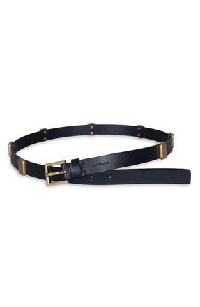 AllSaints Esta Leather Belt in Black Antique Brass at Nordstrom, Size X-Large