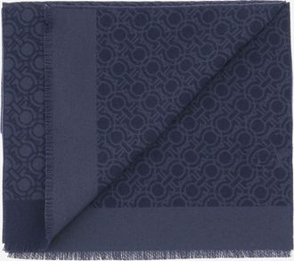 Ferragamo Mens Wool Scarf Navy Blue Scarfs