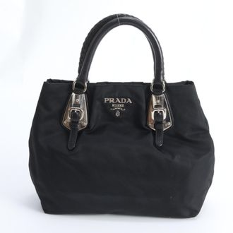 Prada Black Nylon Leather Handbag Tote Bag (Pre-Owned)