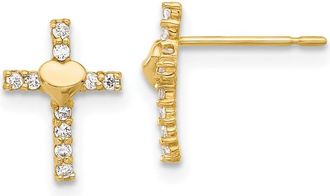 Diamond2Deal 10K Yellow Gold Cubic Zirconia Heart Cross Stud Earrings