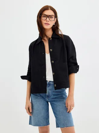 Contemporaine Womens Patch pockets pure linen jacket