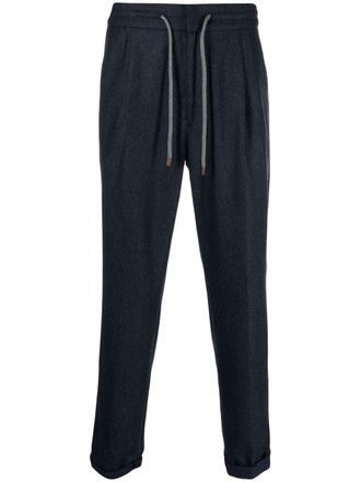 Brunello Cucinelli virgin wool drawstring trousers - Blue