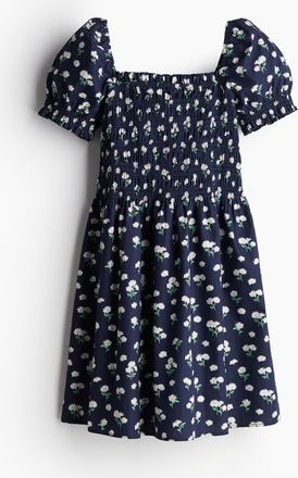 H&M Gesmoktes Kleid aus Popeline - Blue